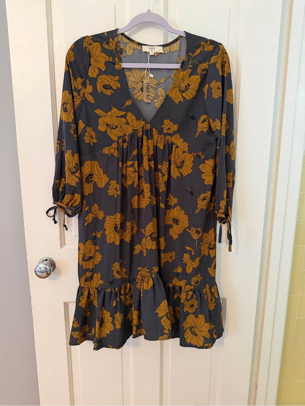entro Charcoal Mini Dress with Mustard Floral Print